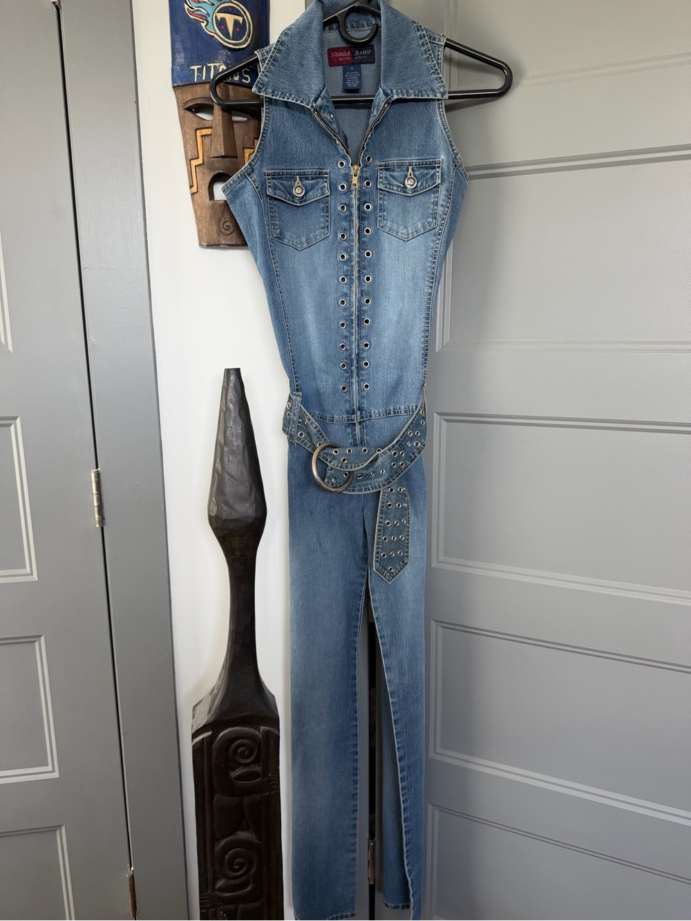 Younique Light Blue Stretch Denim Jean Junpsuit